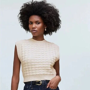 Sm/Med - Madewell Checkered-Stitch Wedge Sweater Vest in Antique Cream - NWT